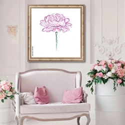 «Цветок розового пиона» в интерьере гостиной в стиле прованс над диваном