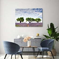 «Франция, Прованс. Three trees and a lavender field» в интерьере современной гостиной над комодом