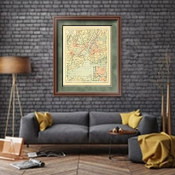 «Карта Нью-Йорка и его окрестностей, конец 19 в. 2» в интерьере в стиле лофт над диваном