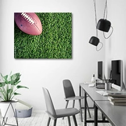 «Мяч для рэгби на зелёной траве» в интерьере современного офиса в минималистичном стиле