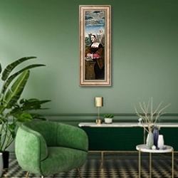 «Распятие. Правая панель» в интерьере гостиной в зеленых тонах