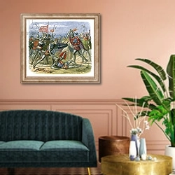 «King Henry V attacked by the duke of Alencon at the battle of Agincourt» в интерьере классической гостиной над диваном