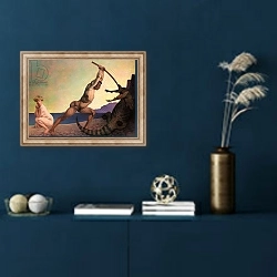 «Perseus Slaying the Dragon, 1910» в интерьере в классическом стиле в синих тонах