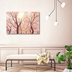 «Цветущие деревья в лучах солнца» в интерьере современной прихожей в розовых тонах