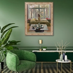 «Наташа» в интерьере гостиной в зеленых тонах