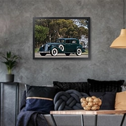 «Packard Twelve Club Sedan '1936» в интерьере гостиной в стиле лофт в серых тонах
