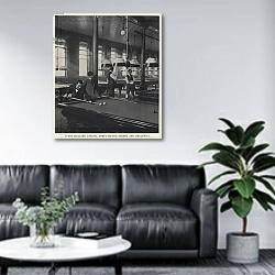 «Ives's Billiard Parlor, Forty-Second Street and Broadway» в интерьере офиса в зоне отдыха над диваном