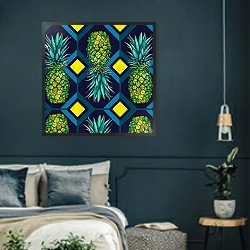 «Pineapple geometric tile, 2018,» в интерьере гостиной в классическом стиле над диваном