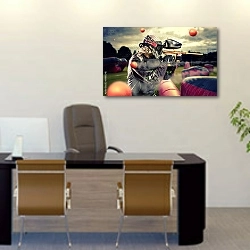 «Пейнтболист во время игры» в интерьере офиса над столом начальника