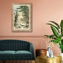 «Illustration for Longfellow's Woods in Winter» в интерьере классической гостиной над диваном