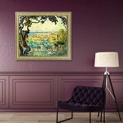 «Two Children in a Coastal Landscape; Deux Enfants dans un Paysage Maritime,» в интерьере в классическом стиле в фиолетовых тонах