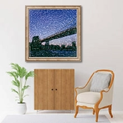 «Бруклинский мост на фоне вечернего неба» в интерьере в классическом стиле над комодом
