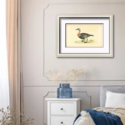 «Red-Breasted Goose 1» в интерьере спальни в стиле прованс с синими деталями