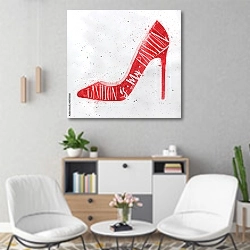 «Красные туфли на высоком каблуке» в интерьере офиса над шкафом с документами