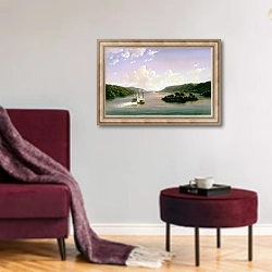 «Вид на Миссисипи» в интерьере гостиной в бордовых тонах