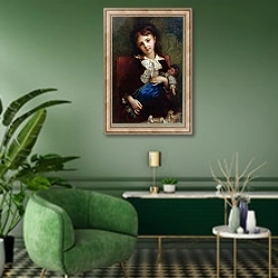 «Portrait of Catherine du Bouchage, 1879» в интерьере гостиной в зеленых тонах