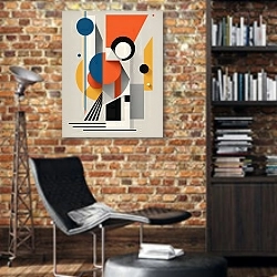«Composition №22» в интерьере кабинета в стиле лофт с кирпичными стенами