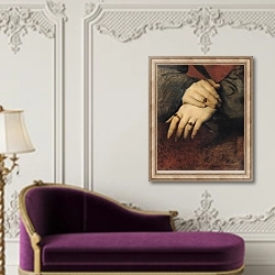 «Study of a Woman's Hands, after the portrait of Maddalena Doni by Raphael» в интерьере в классическом стиле над банкеткой