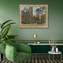 «Вестминстерское Аббатство» в интерьере гостиной в зеленых тонах