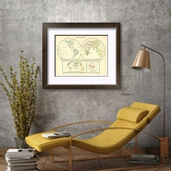 «Языковая карта мира» в интерьере в стиле лофт с желтым креслом