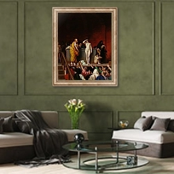 «Аукцион рабов» в интерьере гостиной в оливковых тонах