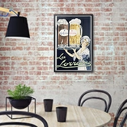 «Poster advertising 'La Lorraine' beer» в интерьере кухни в стиле лофт с кирпичной стеной