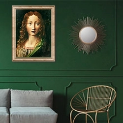 «Head of the Saviour» в интерьере классической гостиной с зеленой стеной над диваном