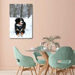 «Зенненхунд на снегу» в интерьере современной столовой в пастельных тонах