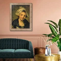 «Girl in a Bonnet, 1760s» в интерьере классической гостиной над диваном