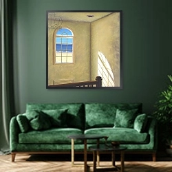 «Window II, 1998» в интерьере зеленой гостиной над диваном