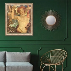 «Transformation of Dionysus before the Tyrrhenian Pirates, 1924» в интерьере классической гостиной с зеленой стеной над диваном