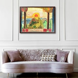 «Sundown Over Abruzzi, c.1980-89» в интерьере гостиной в классическом стиле над диваном