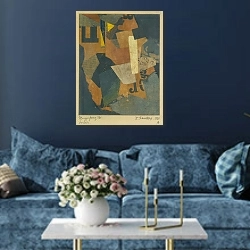«Merzzeichnung 231. Barbier.» в интерьере современной гостиной в синем цвете