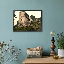 «Великобритания. Замок Гудрич, круглая башня» в интерьере в стиле ретро с бирюзовыми стенами