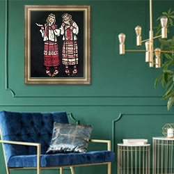 «Две девушки. 1930» в интерьере гостиной в оливковых тонах