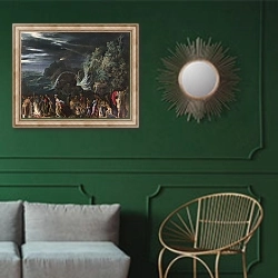 «Святой Поль на Мальте» в интерьере классической гостиной с зеленой стеной над диваном