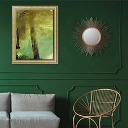 «Dejeuner sur l'Herbe, 1863» в интерьере классической гостиной с зеленой стеной над диваном