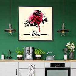 «Гроздь винограда с красной кляксой» в интерьере кухни с зелеными стенами