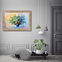 «Пышный букет полевых цветов в синей вазе» в интерьере коридора в классическом стиле