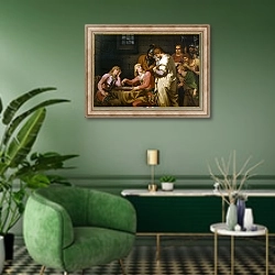 «Conrad of Swabia, 1784» в интерьере гостиной в зеленых тонах