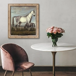 «A Grey Mare and a Foal in an Extensive Hilly Landscape» в интерьере в классическом стиле над креслом