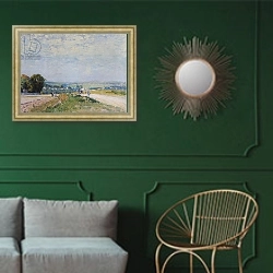 «The Road to Montbuisson at Louveciennes, 1875» в интерьере классической гостиной с зеленой стеной над диваном