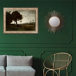 «Landscape 12» в интерьере классической гостиной с зеленой стеной над диваном