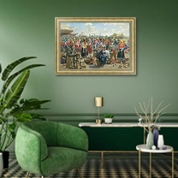 «Ярмарка. 1910» в интерьере гостиной в зеленых тонах