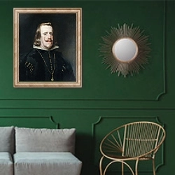 «Филип IV Испанский» в интерьере классической гостиной с зеленой стеной над диваном