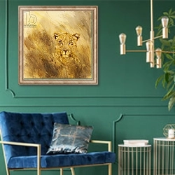 «Leopard head, 2014» в интерьере в классическом стиле с зеленой стеной