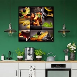 «Паста 6» в интерьере кухни с зелеными стенами