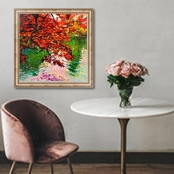 «Осенние листья над водой» в интерьере в классическом стиле над креслом