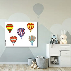 «Красочные воздушные шары» в интерьере детской комнаты для мальчика с росписью на стенах