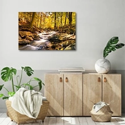 «Ручей в осеннем лесу» в интерьере современной комнаты над комодом